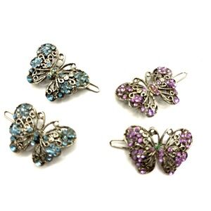 Vintage Butterfly Hair Clips - Purple and Blue 
Set in Silvertone